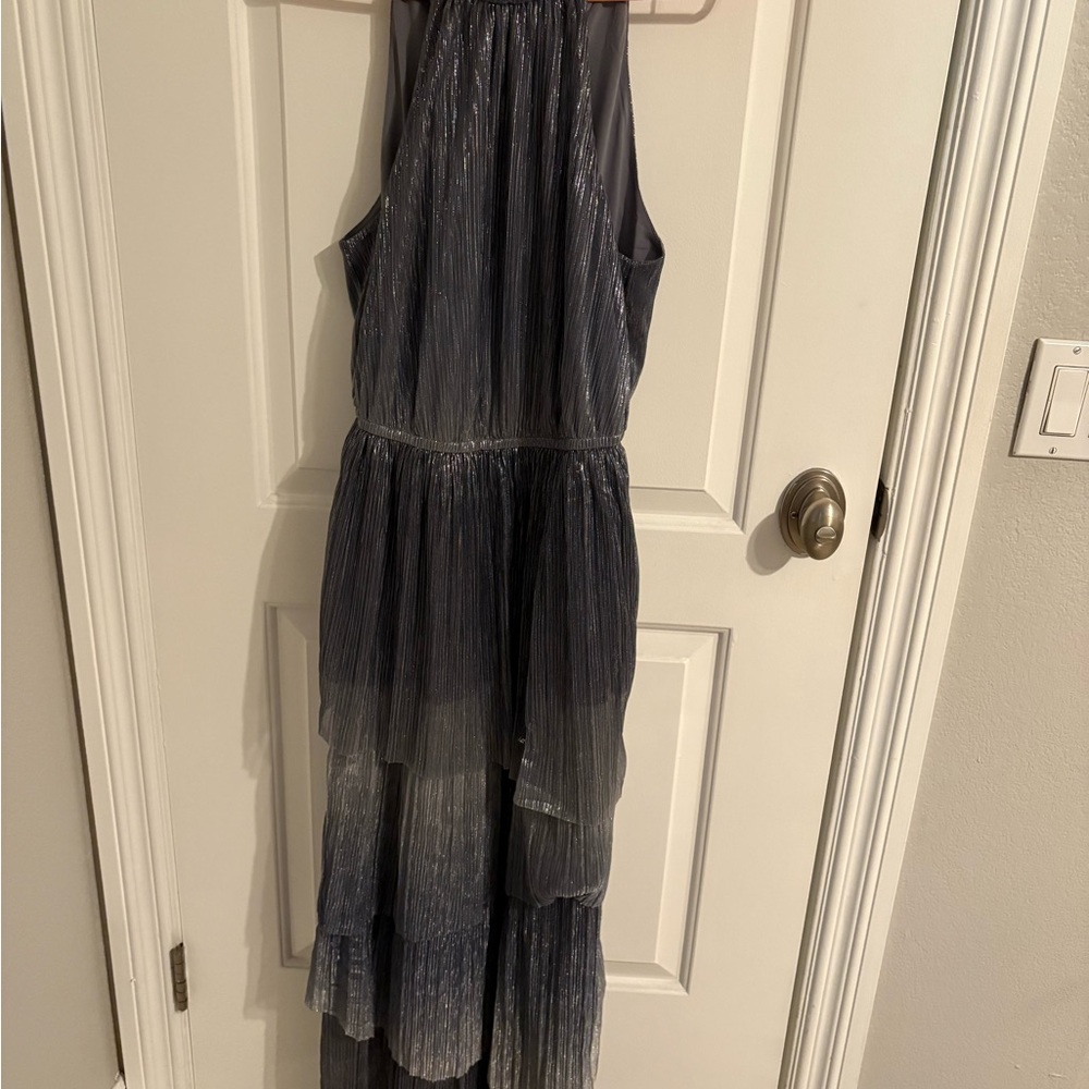 Nordstrom Socialite Metallic Tiered Crinkle Gray Maxi Dress
